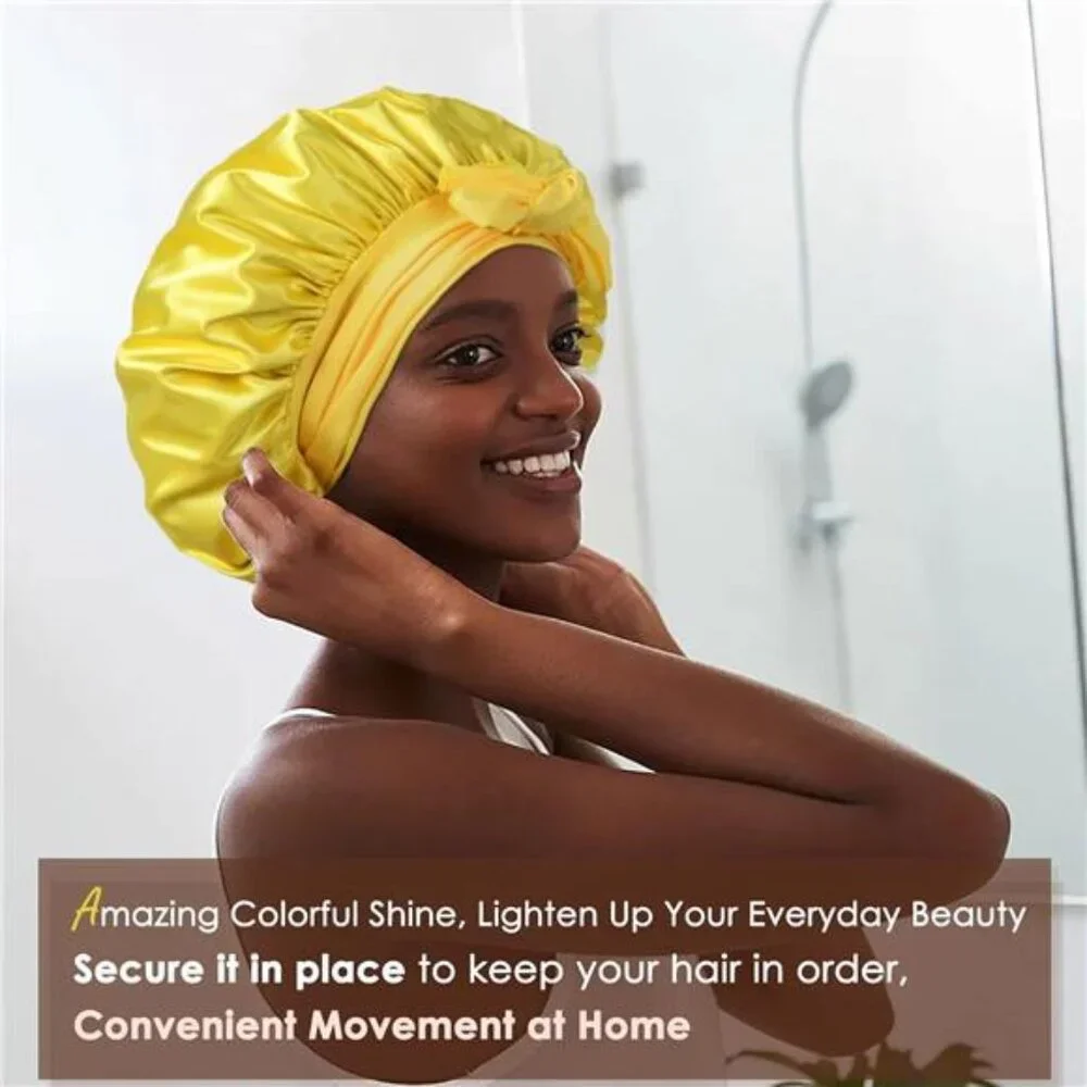 Silk Bonnet for Sleeping Women Satin Bonnet Double Layer Satin Lined Yellow